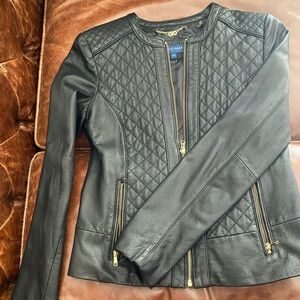 Cole Haan Black Leather Jacket with Quilted Design